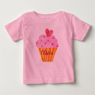 Watercolor Cupcake pink Any Age Birthday girl Baby T-Shirt