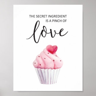 Watercolor Cupcake Pink Typography Quote Kitchen Poster