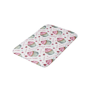 Watercolor cupcakes bath mat