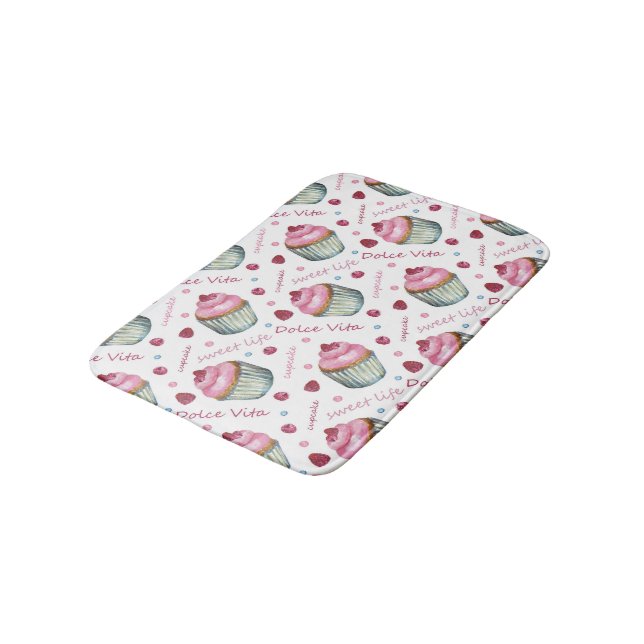 Watercolor cupcakes bath mat (Angled)