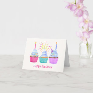 Watercolor cupcakes birthday cake card