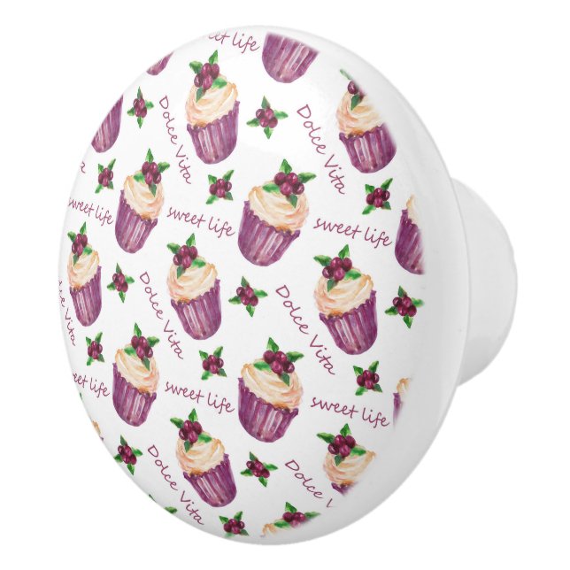 Watercolor cupcakes ceramic knob (Right)