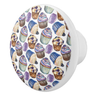 Watercolor cupcakes ceramic knob