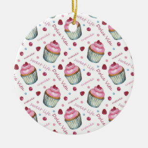 Watercolor cupcakes ceramic ornament
