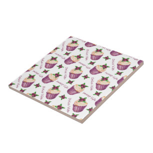 Watercolor cupcakes ceramic tile