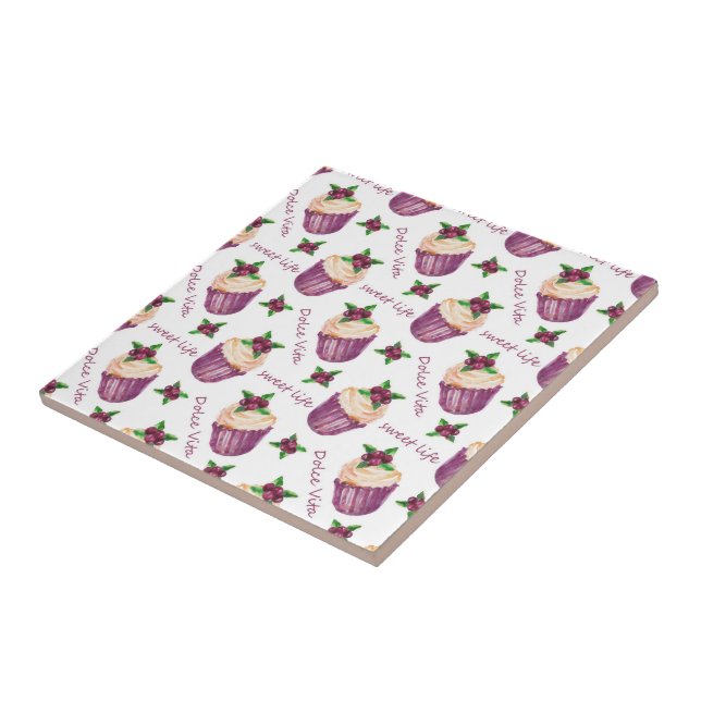 Watercolor cupcakes ceramic tile (Side)