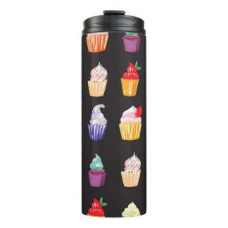 Watercolor Cupcakes: Charming Seamless Background Thermal Tumbler