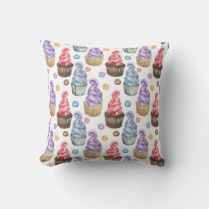 Watercolor cupcakes colourful cushion