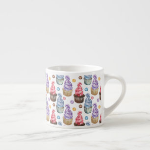 Watercolor cupcakes colourful espresso cup