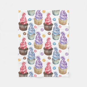 Watercolor cupcakes colourful fleece blanket