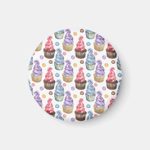Watercolor cupcakes colourful magnet