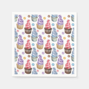 Watercolor cupcakes colourful napkin