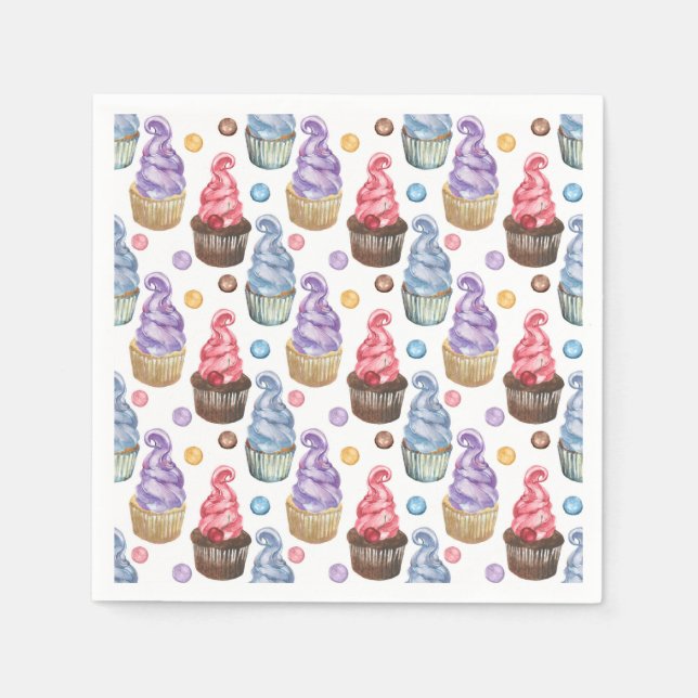 Watercolor cupcakes colourful napkin (Front)