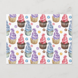Watercolor cupcakes colourful postcard