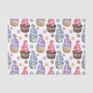 Watercolor cupcakes colourful tissue paper