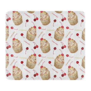 Watercolor cupcakes cutting board
