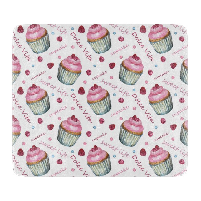 Watercolor cupcakes cutting board (Front)