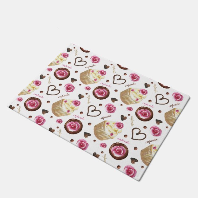 Watercolor cupcakes doormat (Angled)