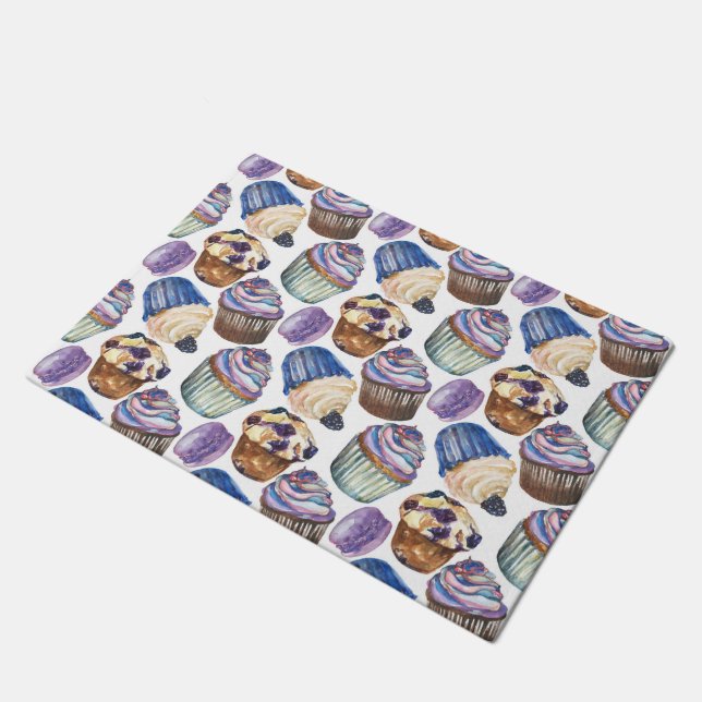 Watercolor cupcakes doormat (Angled)