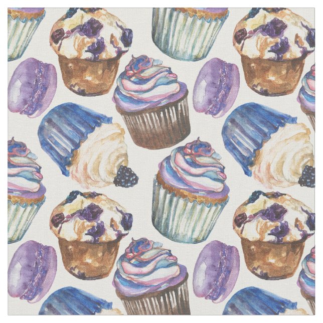Watercolor cupcakes fabric (Close Up)