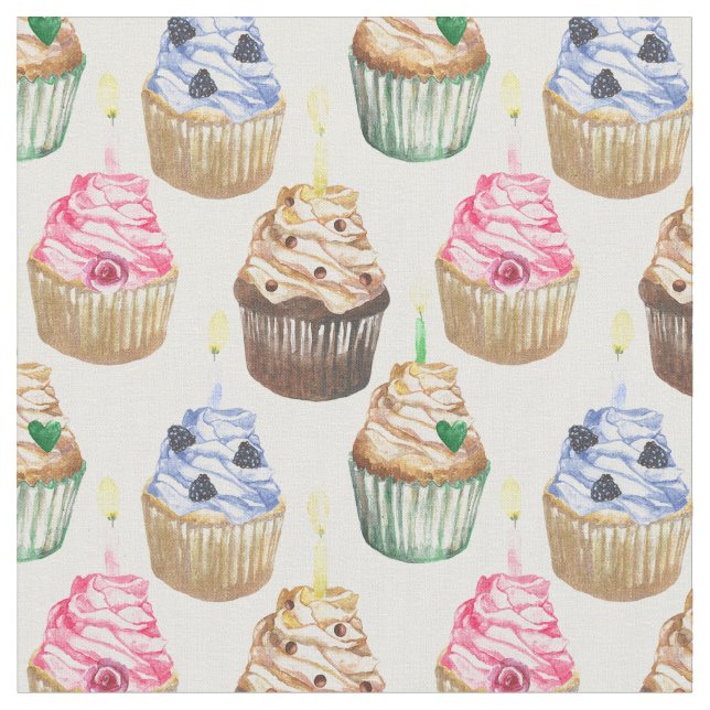 Watercolor cupcakes fabric (Close Up)