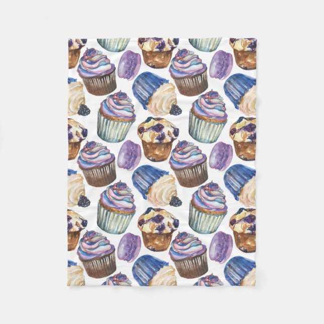 Watercolor cupcakes fleece blanket (Front)