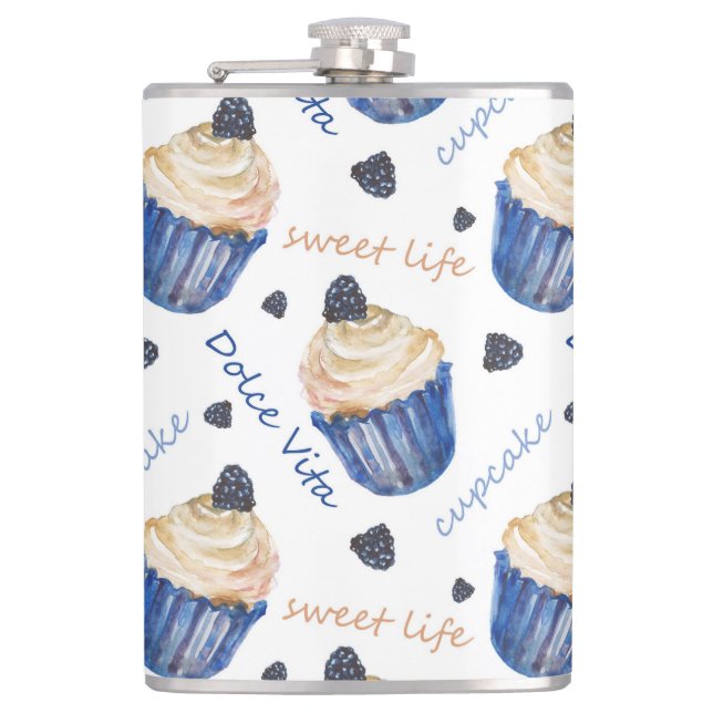 Watercolor cupcakes hip flask (Front)