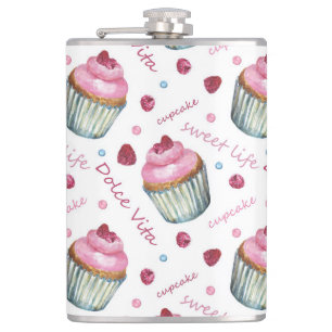 Watercolor cupcakes hip flask