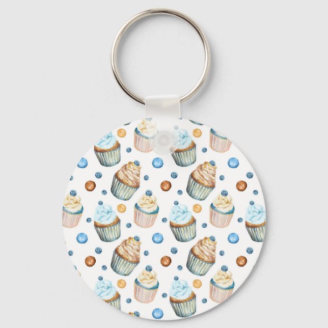 Watercolor cupcakes key ring (Front)