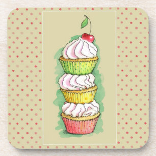 Watercolor cupcakes. Kitchen illustration. Coaster
