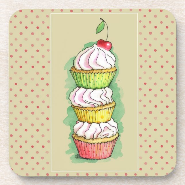 Watercolor cupcakes. Kitchen illustration. Coaster (Front)