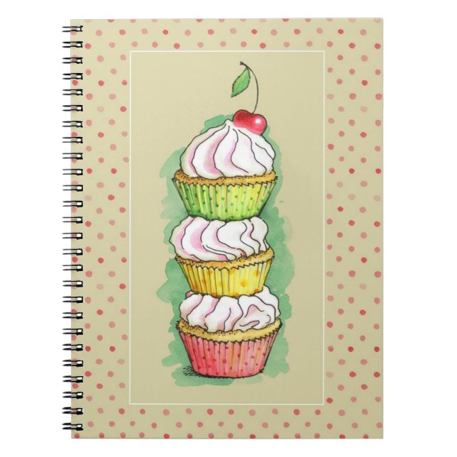 Watercolor cupcakes. Kitchen illustration. Notebook (Front)