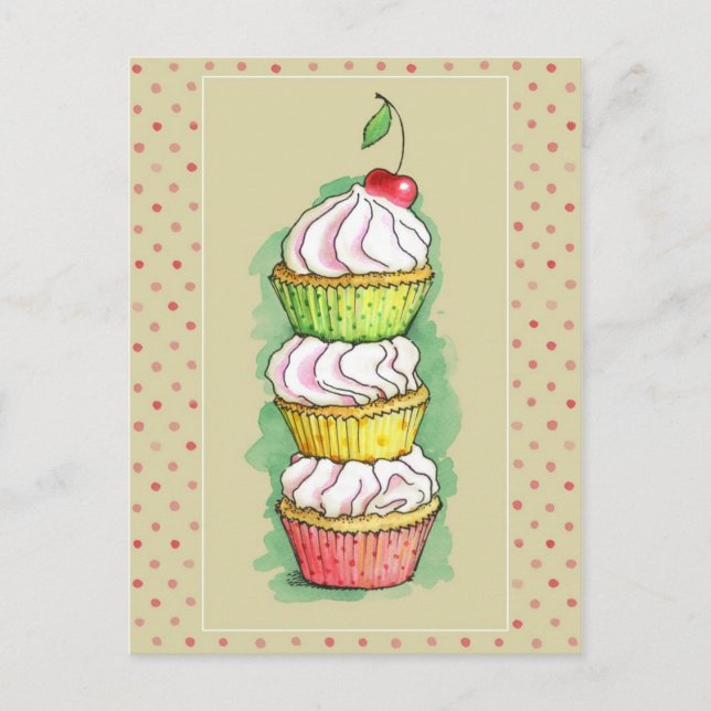 Watercolor cupcakes. Kitchen illustration. Postcard (Front)