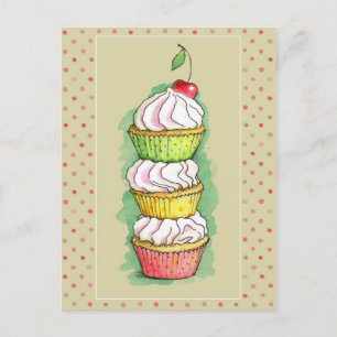 Watercolor cupcakes. Kitchen illustration. Postcard