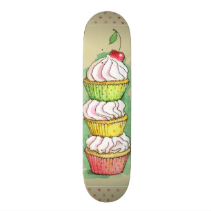 Watercolor cupcakes. Kitchen illustration. Skateboard