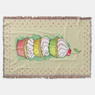 Watercolor cupcakes. Kitchen illustration. Throw Blanket