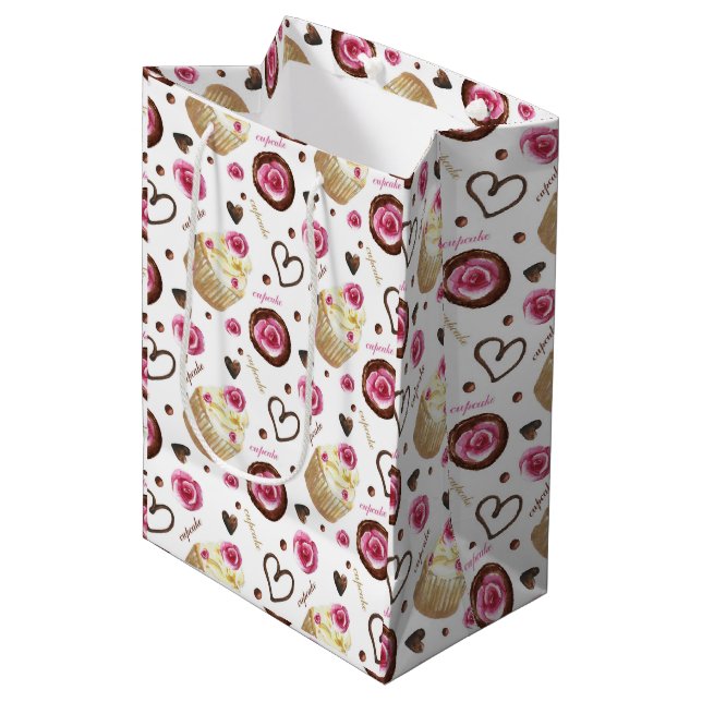 Watercolor cupcakes medium gift bag (Front Angled)