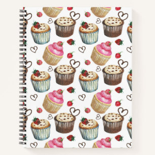 Watercolor cupcakes notebook