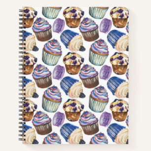 Watercolor cupcakes notebook