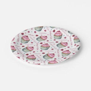 Watercolor cupcakes paper plate