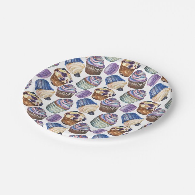 Watercolor cupcakes paper plate (Angled)
