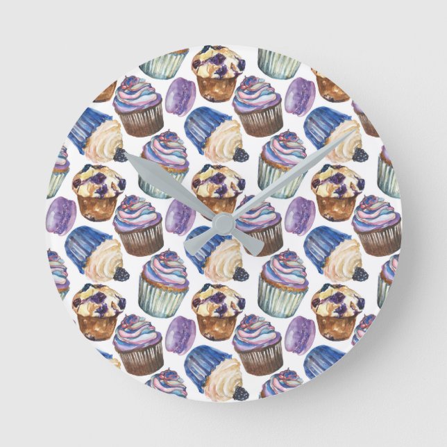 Watercolor cupcakes round clock (Front)