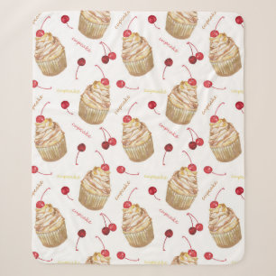 Watercolor cupcakes sherpa blanket