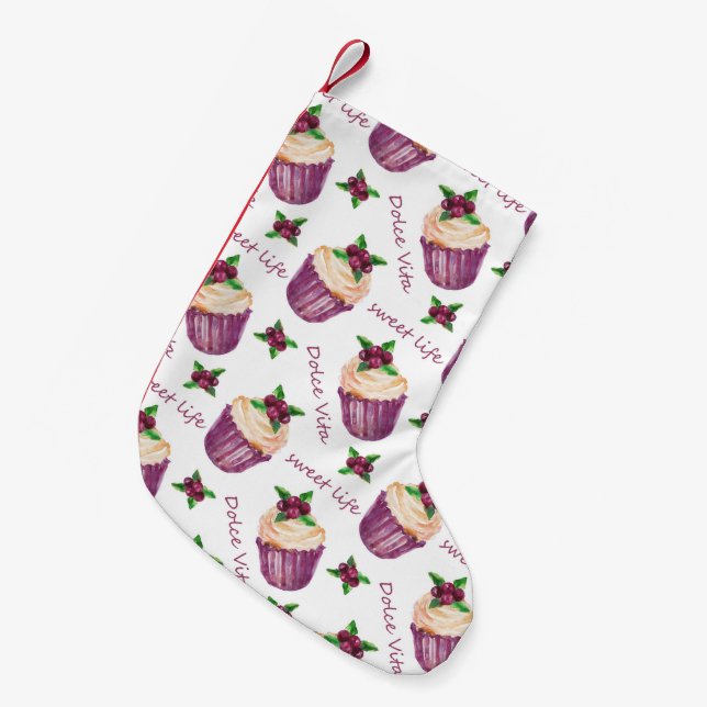 Watercolor cupcakes small christmas stocking (Front (Hanging))