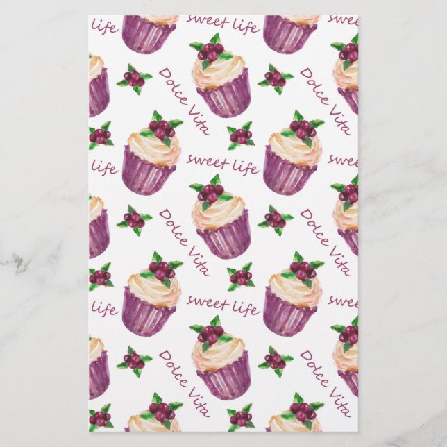 Watercolor cupcakes stationery (Front)