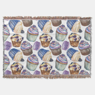 Watercolor cupcakes throw blanket