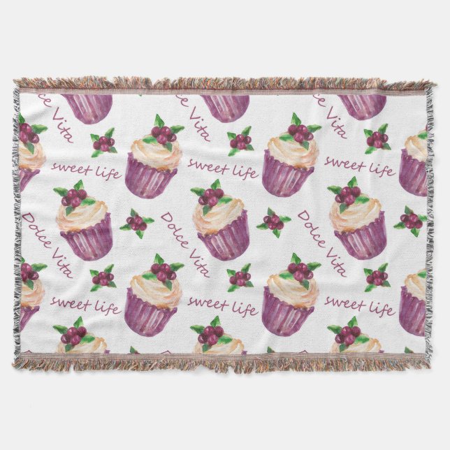 Watercolor cupcakes throw blanket (Front)