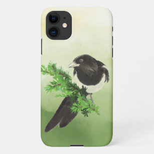 Watercolor Curious Magpie Garden Bird Wildife Art  iPhone 11 Case