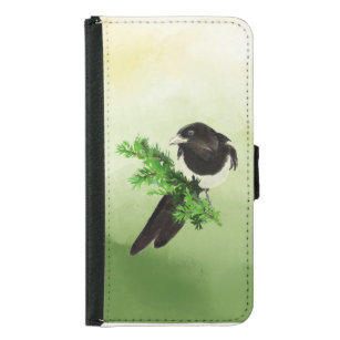 Watercolor Curious Magpie Garden Bird Wildife Art Samsung Galaxy S5 Wallet Case