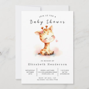 Watercolor Custom Giraffe Baby Shower  Invitation